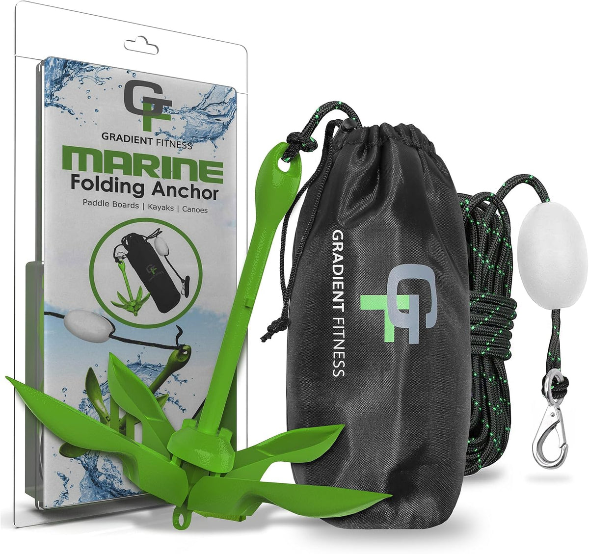 Folding grapnel boat anchor kit with rope